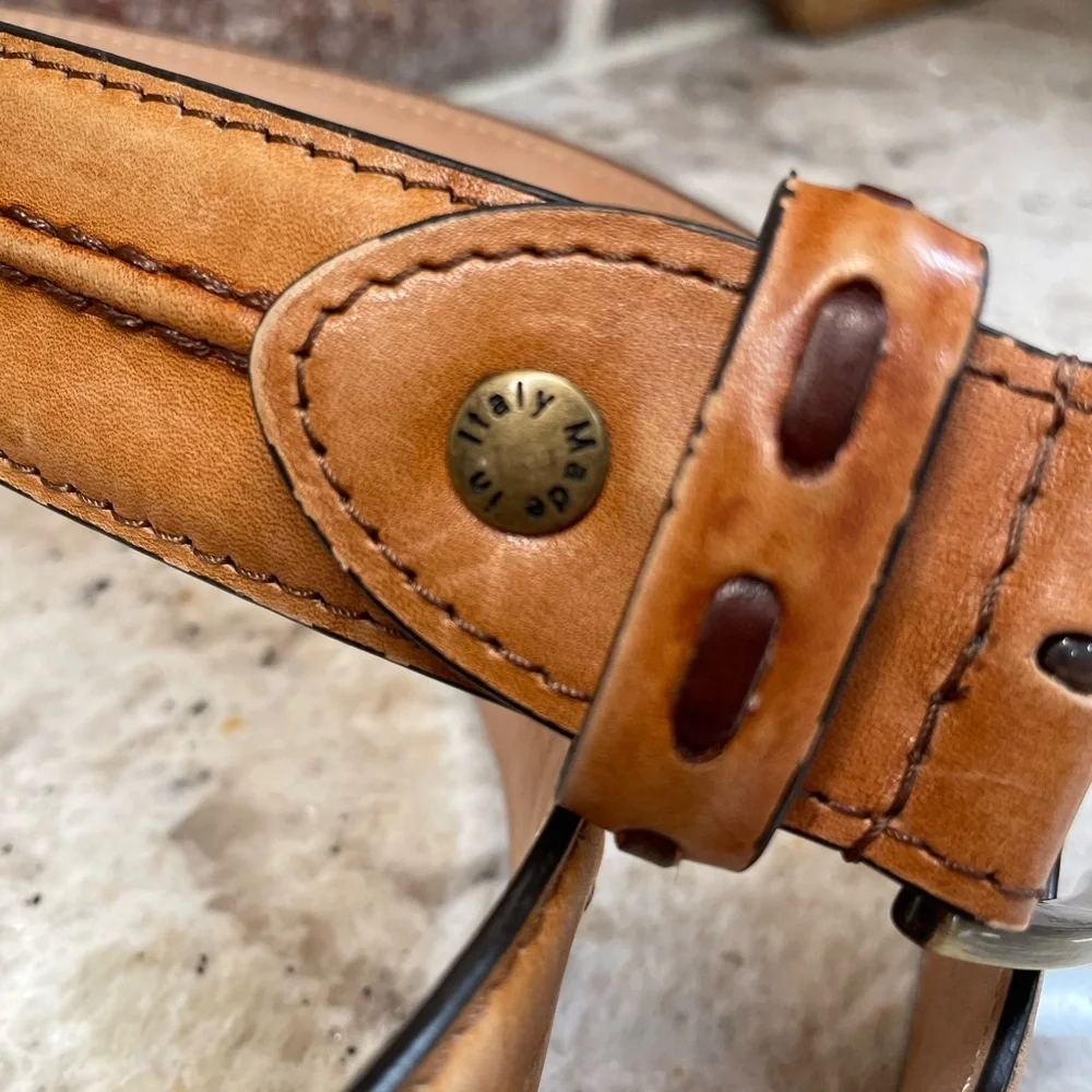 Calzoleria Toscana Stitched Leather Dress Belt. Caramel Tan Color Made in Italy